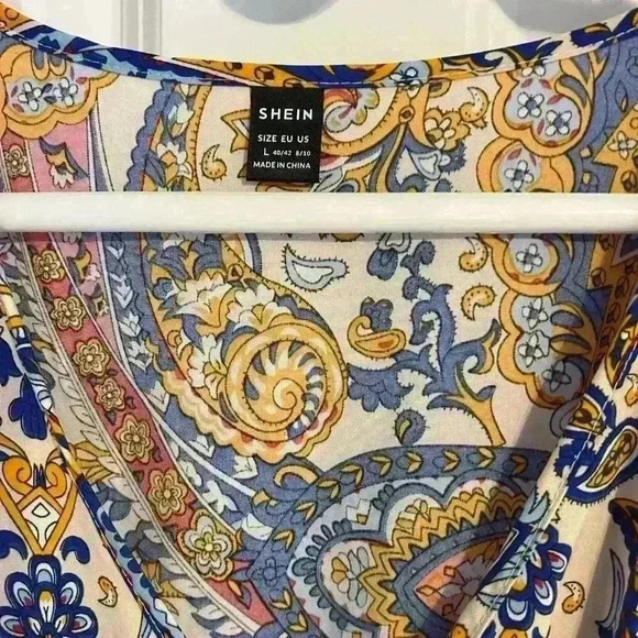 SHEIN VCAY Paisley Print Lune batwing sleeve Dress elastic waist size Large - Picture 9 of 9